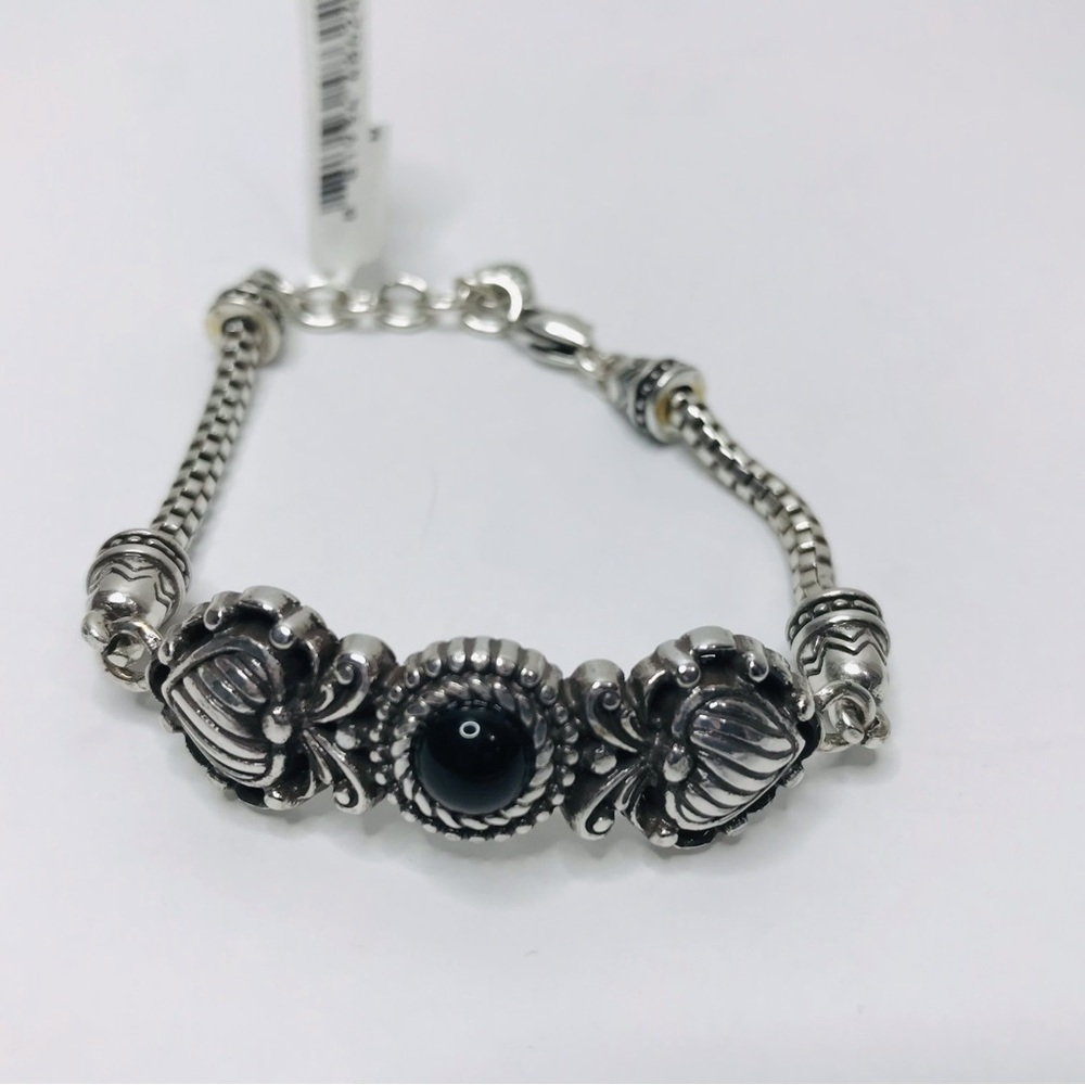 New BRIGHTON Silver Heart Design Black Bead Bracelet